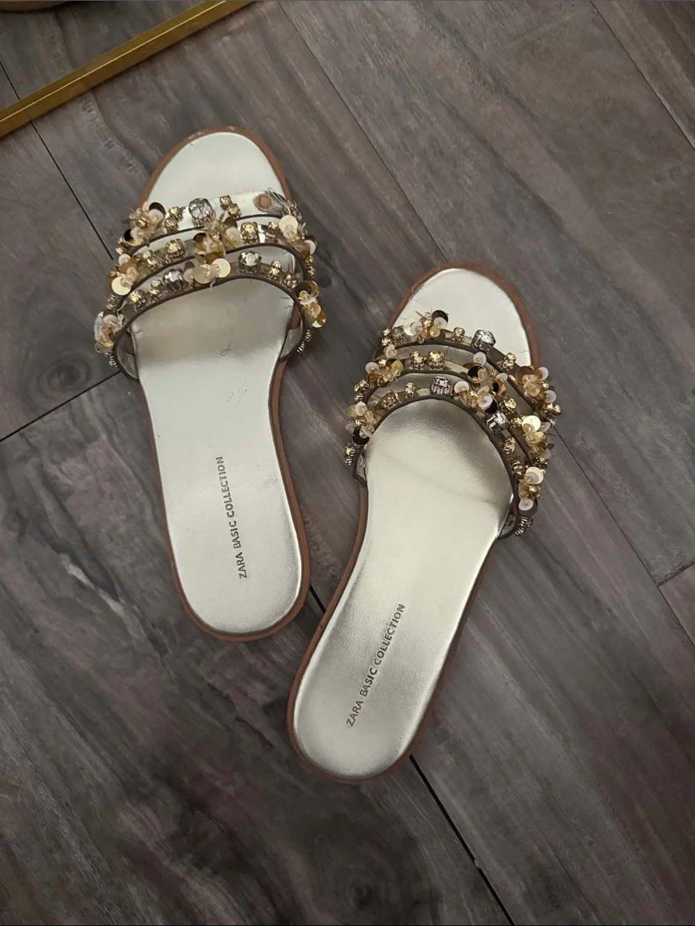 Zara Women’s Gold Embellished Slide Sandals - Picture 2 of 5